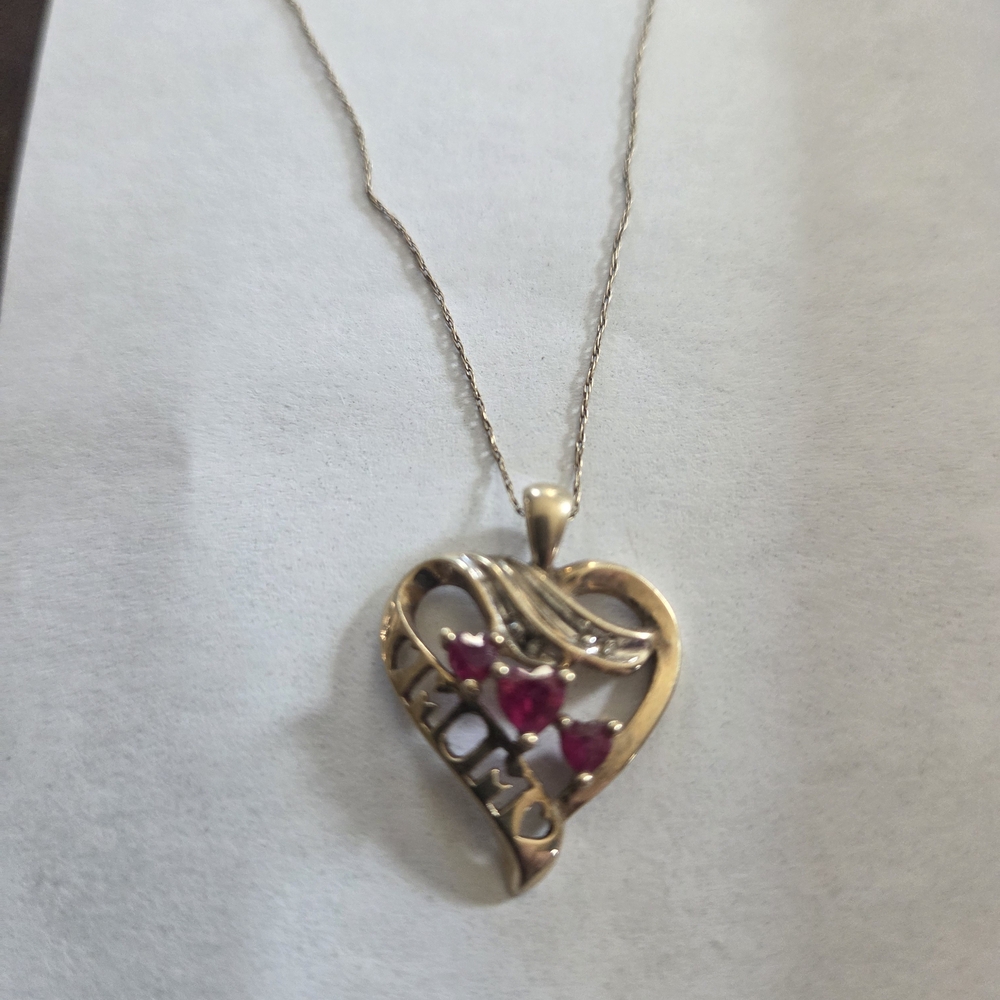Gold Heart Pendant Necklace with Red Accents
